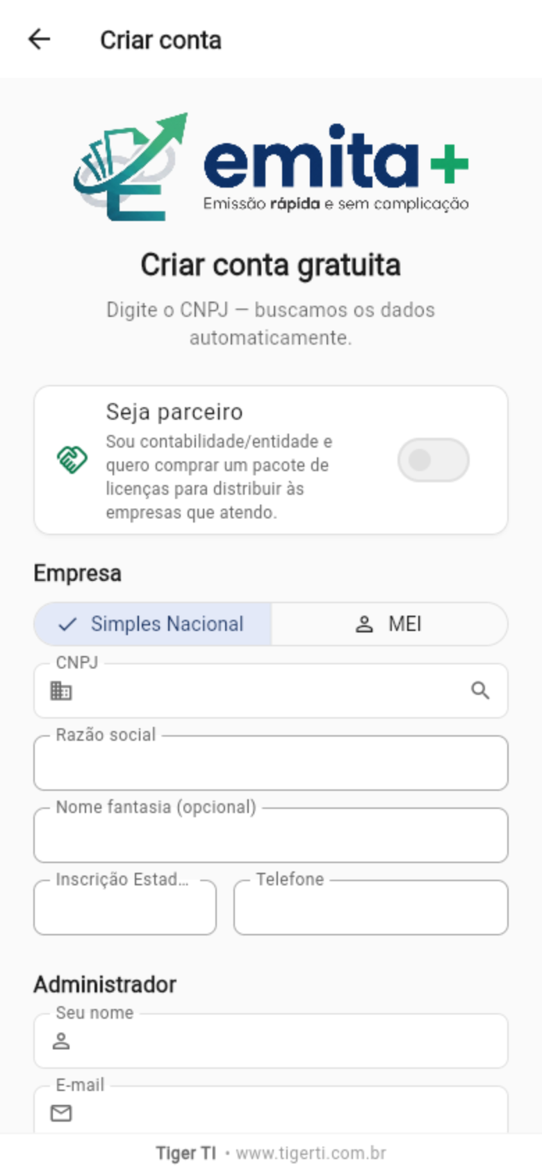 Tela de cadastro