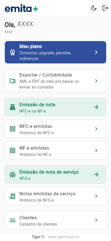 Tela inicial após login