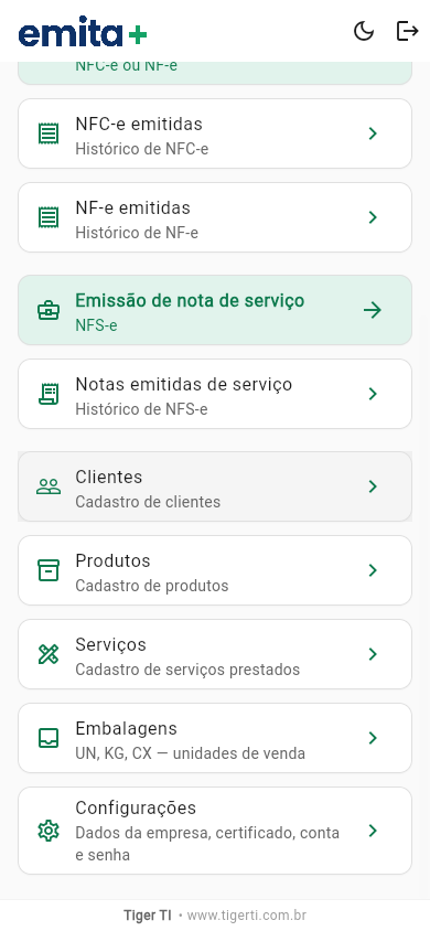 Parte de baixo do menu