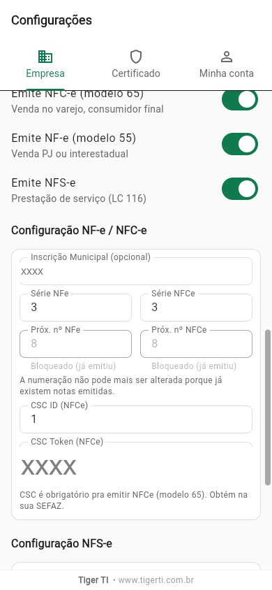 Séries e numeração NF-e/NFC-e