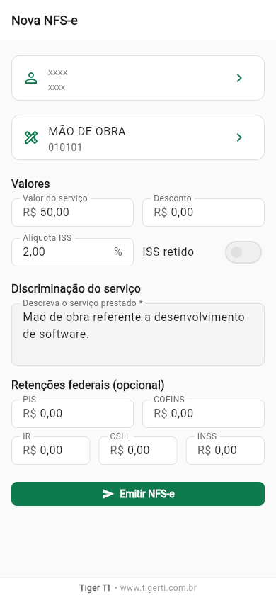 NFS-e preenchida