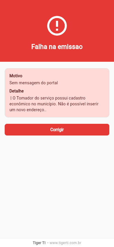 Falha na emissão