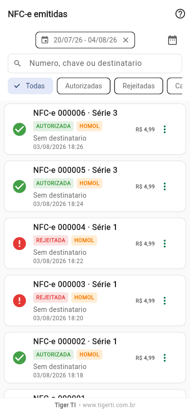Histórico de NFC-e