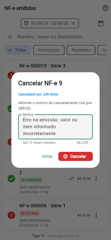 Diálogo de cancelamento