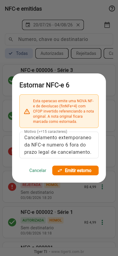 Diálogo de estorno