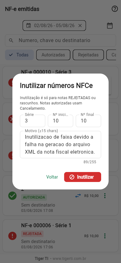 Diálogo de inutilização