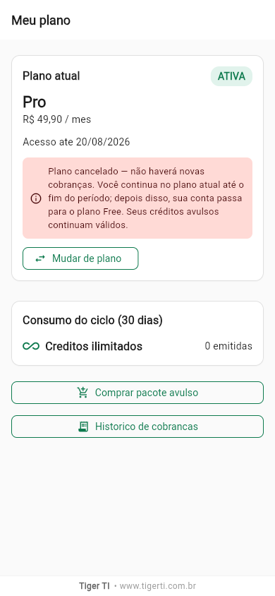 Tela Meu plano