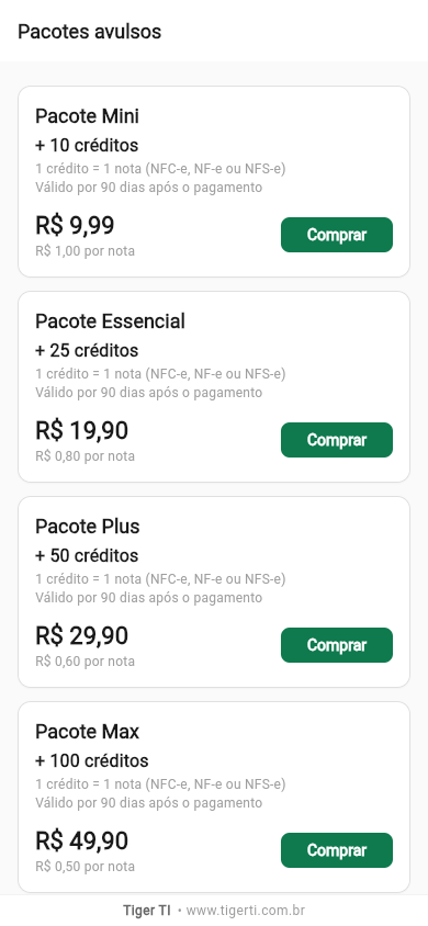 Pacotes avulsos